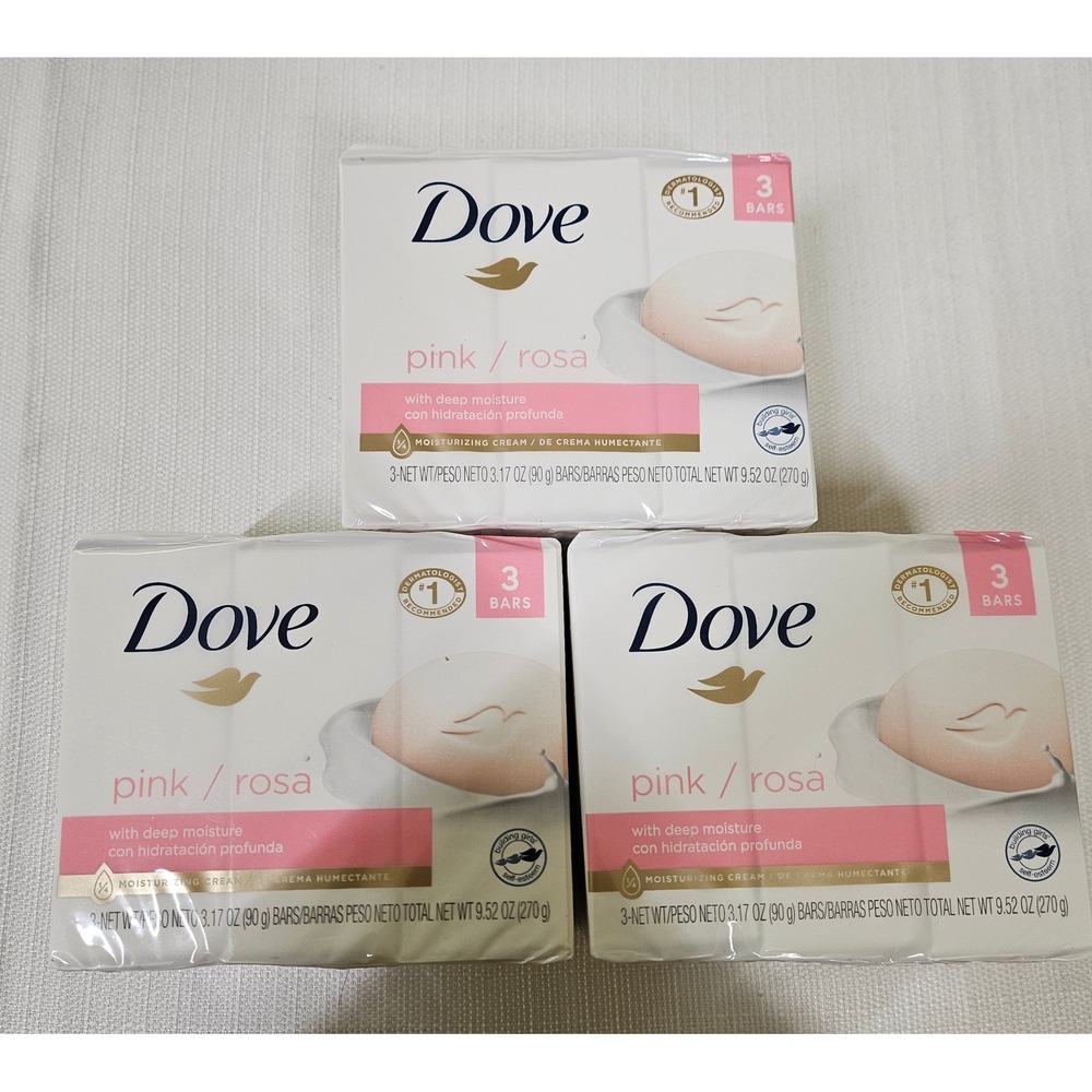 Dove Pink Rosa Moisturizing Cream Beauty Bar Soap 3 Bar Pk Moisturizing Lot of 3